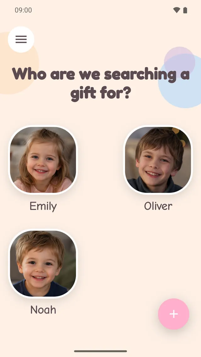 The list of children, each with a photo and a name