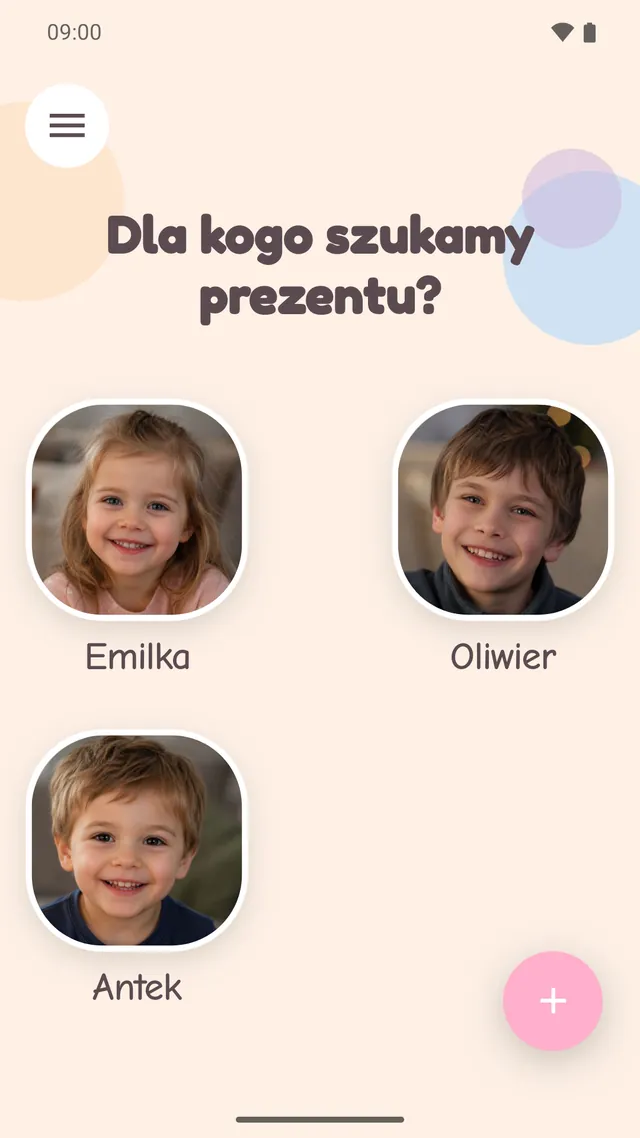 Lista dzieci, każde ze zdjęciem i imieniem